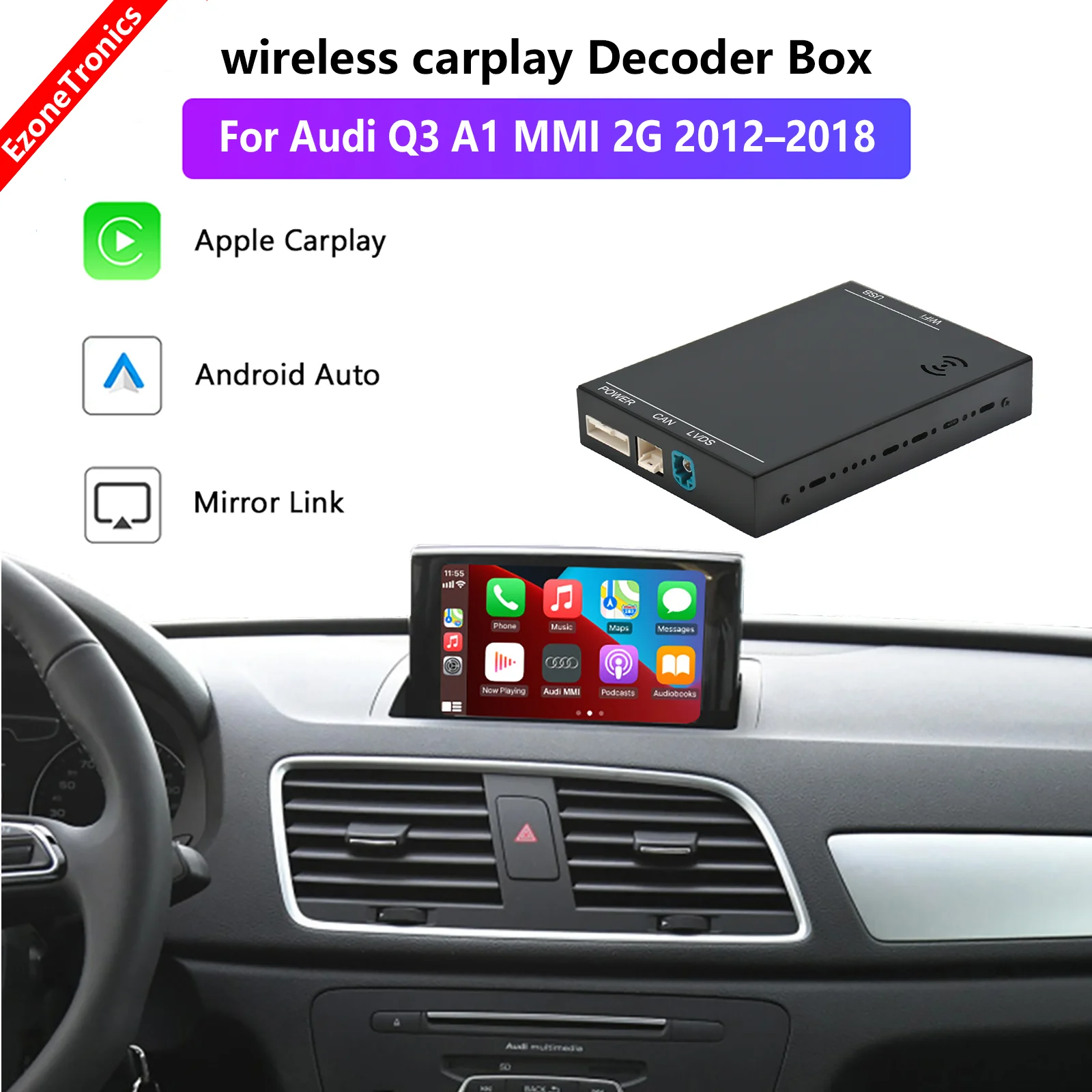 

na aktualizacji ekranu EZonetronics dekoder Box interfejs mutimedialny CarPlay Android auto zestaw do modernizacji dla Audi Q3 A1 MMI 2G 2012-2018