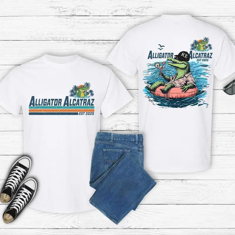 

"Alligator Alcatraz T-Shirt for Men & Women | Funny Beach Party Croc Graphic Tee | Retro Summer Vacation Gift | 2025 Top"