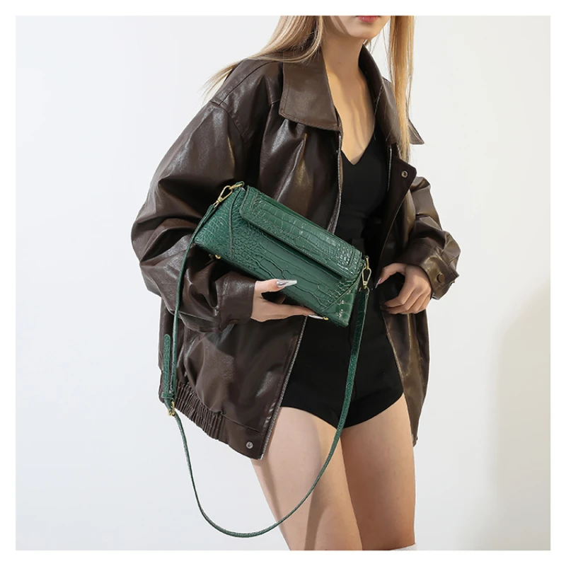 PU Baguette Shoulder and Crossbody Bags Hasp Crocodile Pattern Simple and Fashion Bags for Women 2024 Brand High Quality