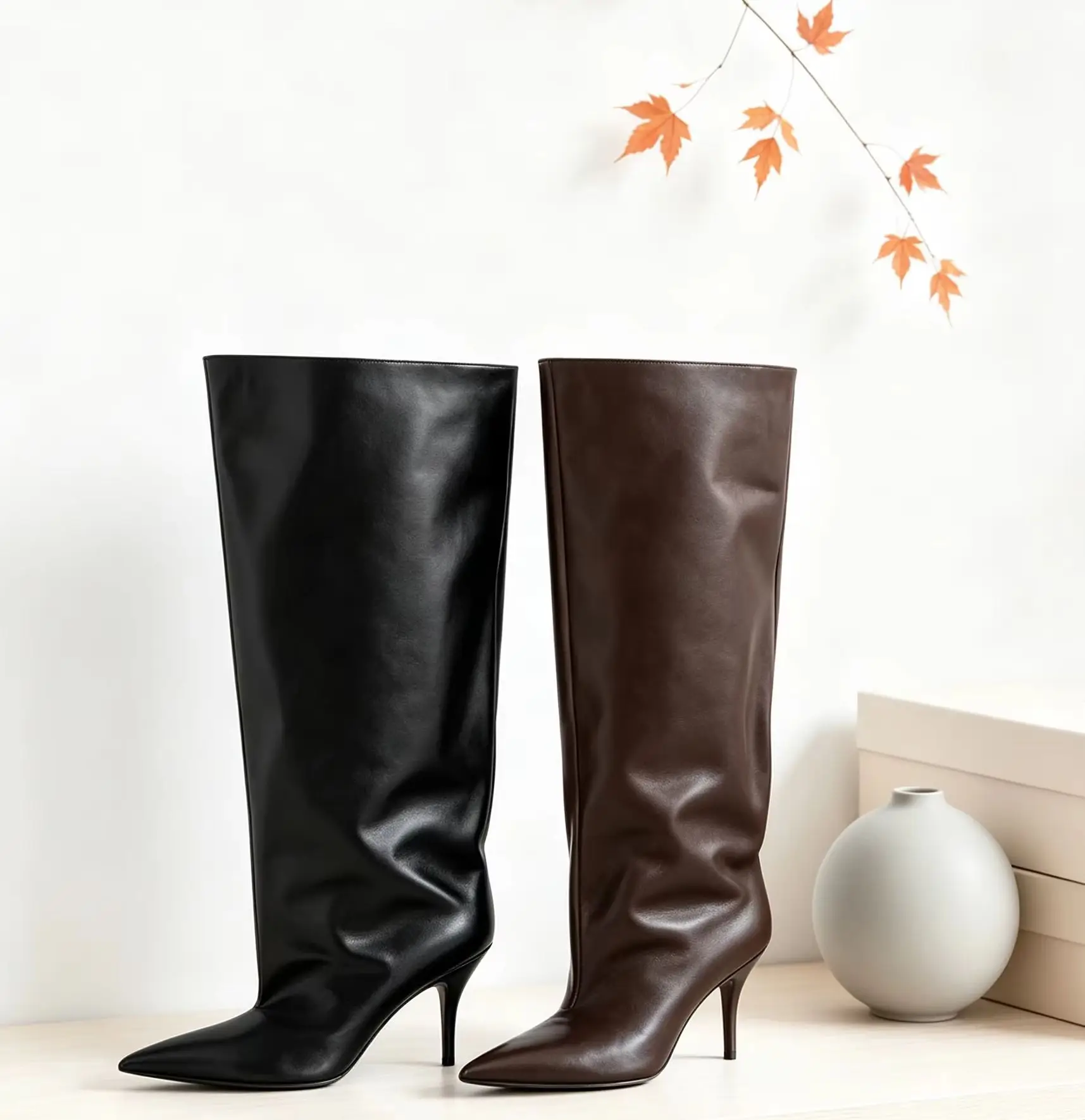 Slouch Wide Cuff Knee High Boot Pointed Toe Stiletto Thin Heel Pump Elegant Fashion Daily Party Street Lady Sexy Tall Women Shoe
