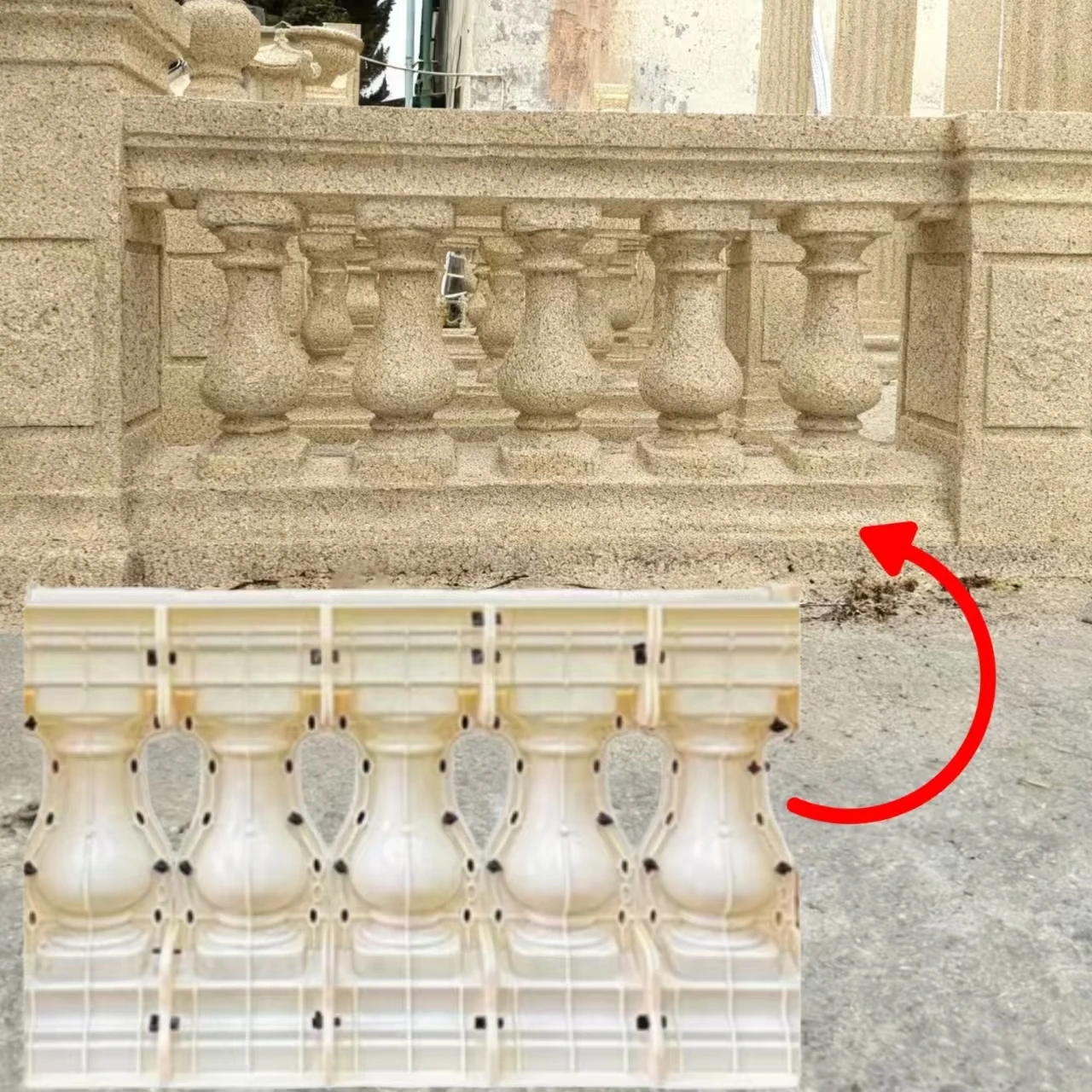 แม่พิมพ์ราวคอนกรีตทรงกลมสูง 60 ซม. 1.0 ม. (รวมเสาเล็ก 5 เสา) แม่พิมพ์ราวแบบเสาโรมัน รั้ววิลล่าสไตล์ยุโรป แบบหล่อปูนซีเมนต์ในที่ รั้วระเบียง DIY ใช้ซ้ำได้ ใช้งานง่าย