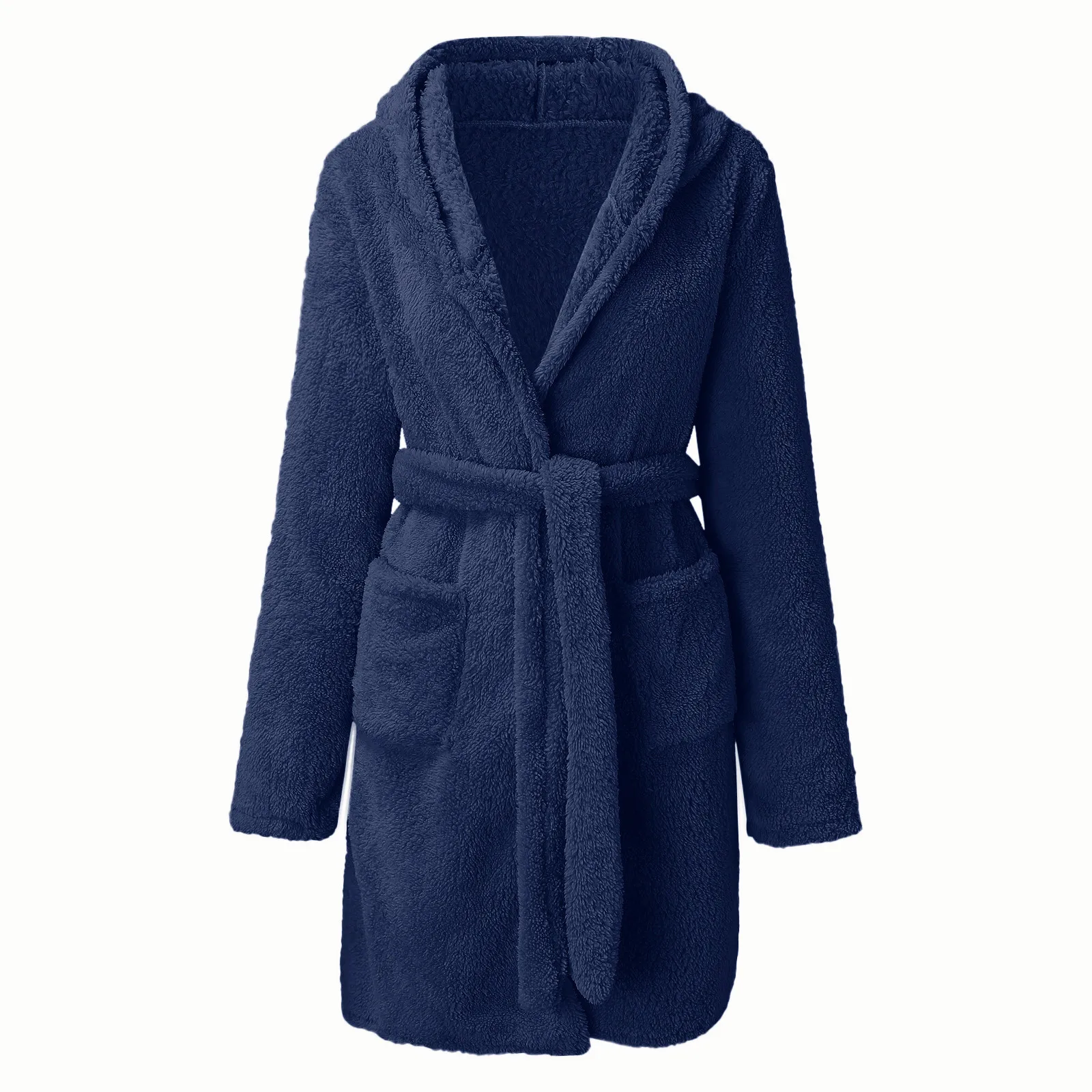Autumn Winter Women Sexy Bath Robe Fluffy Plush Pyjamas Ladies Hooded Dressing Solid Color Gown Warm Bathrobe Female Loungewear image 2