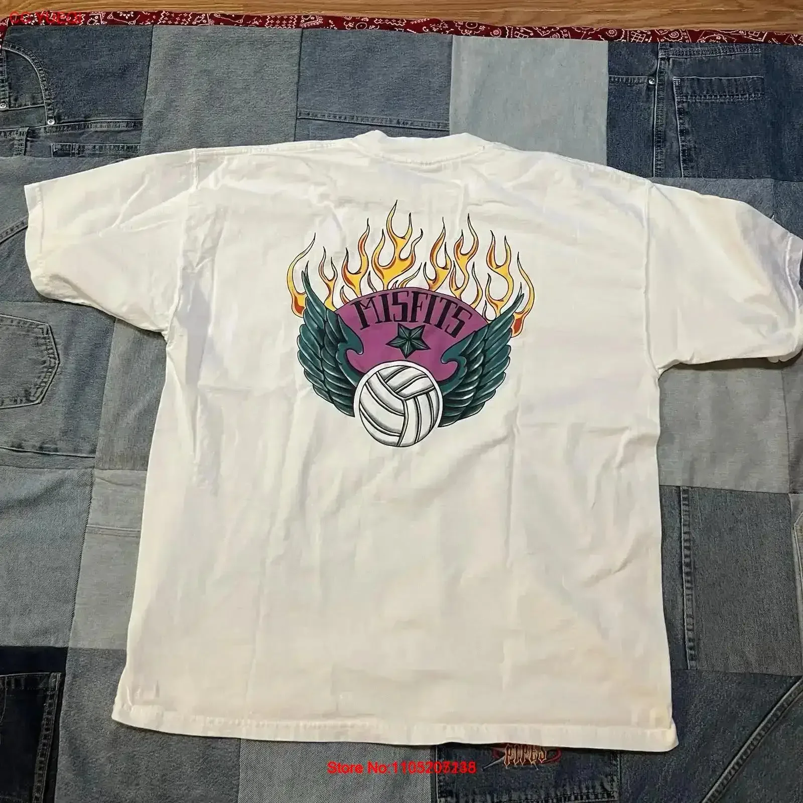 تي شيرت VTG Misfits للكرة الطائرة Flames مقاس XL جرافيك مغسول عتيق ناعم ومريح وأنيق ملابس خروج متعددة الاستخدامات