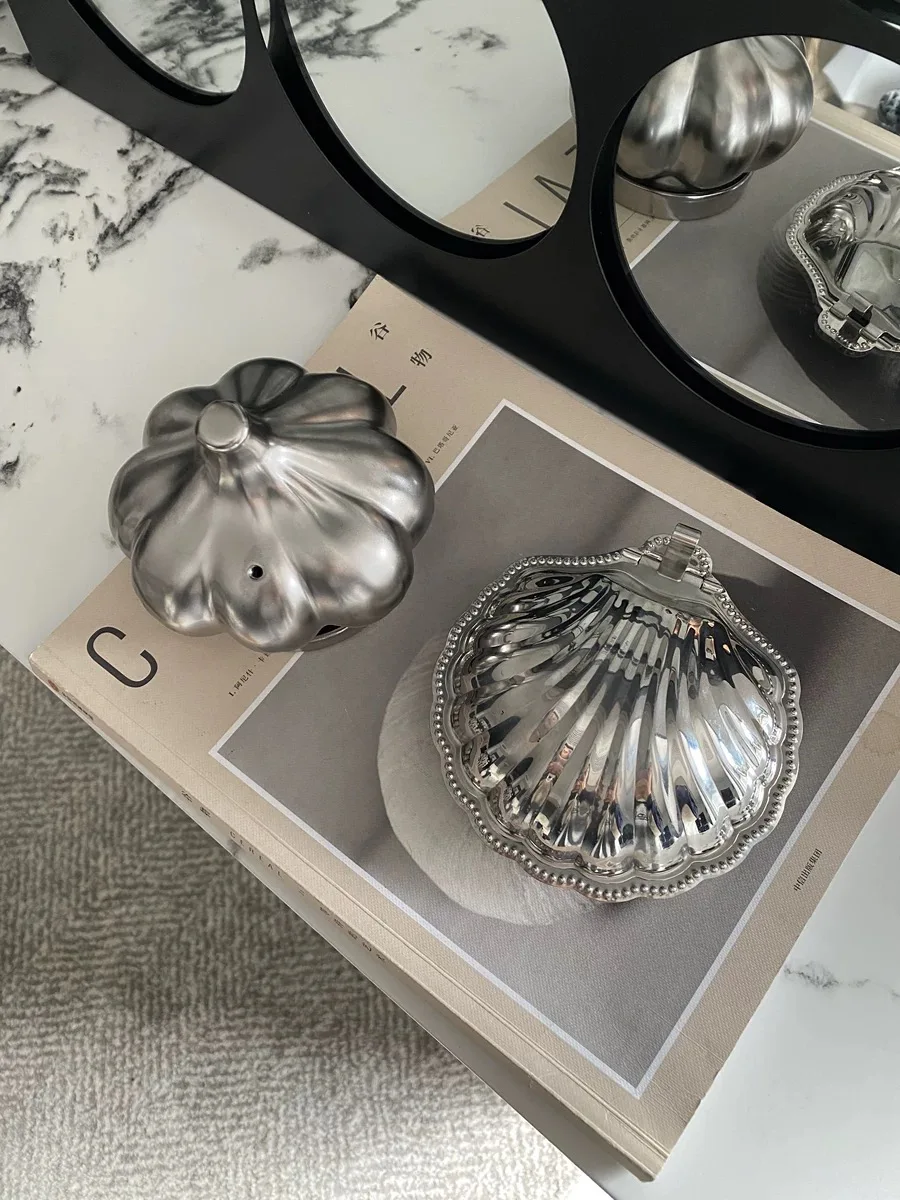 French Retro Stainless Steel Shell Butter Box Jewelry Storage Box Antique Food Box - Image 3