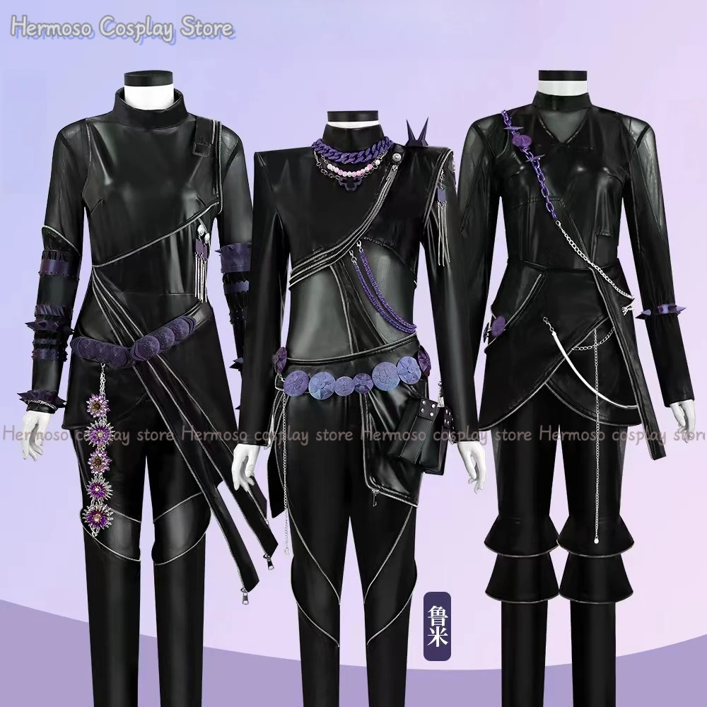 Rumi Zoey Mira Black Leather Battle Costume Demon TV Hunters Cosplay Costumes Women Girl Jacket Pants Earrings Necklace Suit