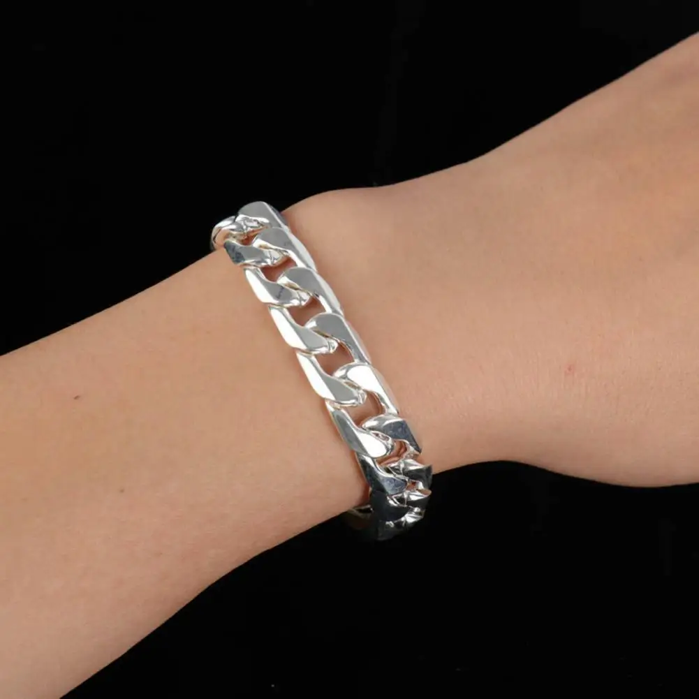 Chain Bracelet Exquisite Durable Sliver Plated Sideways Luxurious Men Bangle for Business