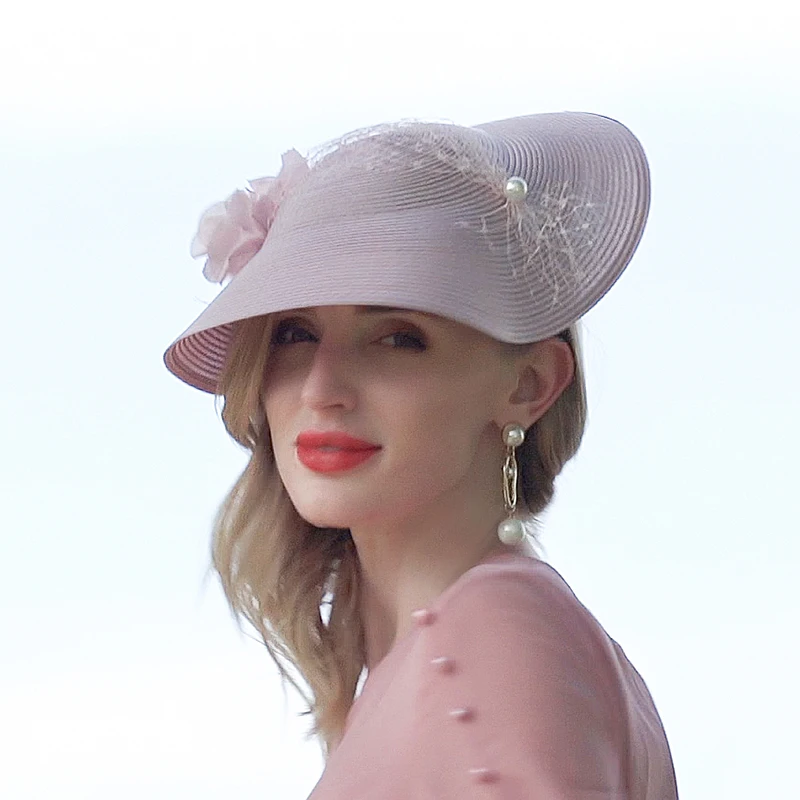 X4153 Lady Summer Fascinators Elegant Sweet Lovely Temperament Flower Pearl Hat Female Millinery Polyester Fedora Cap