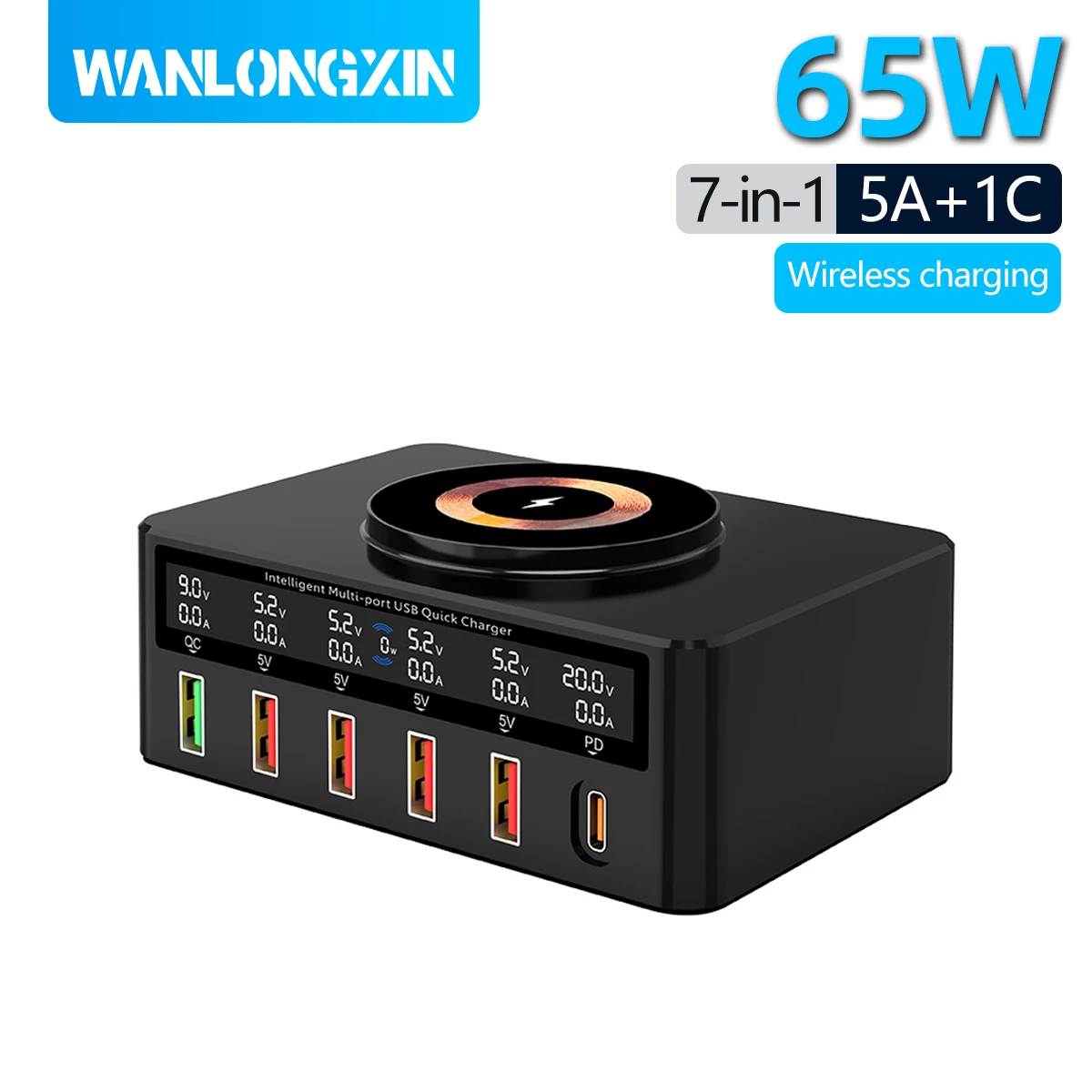 65W GaN-oplader USB C Snelle desktop 6-poorts USB Type C PD-oplader Snel opladen 3.0 USB Type C snellader voor iPhone17 16 Samsung