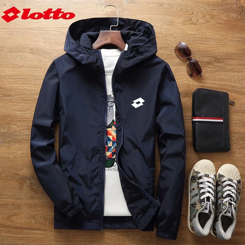 Embroidered LOTTO High Quality Autumn and Winter New Men's Hooded Coat Trendy Men's Top Casual Jacket Windbreaker