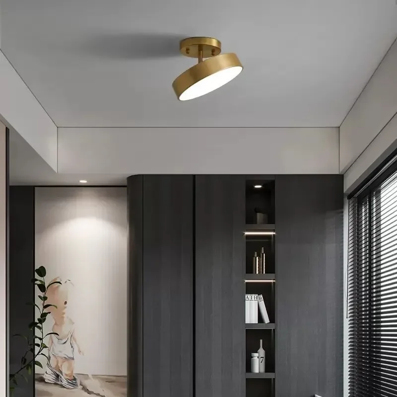 Moderno LED de cobre teto luz, lâmpada para quarto, sala de estar, redondo, dourado, preto, nórdico, entrada, corredor, corredor, decoração