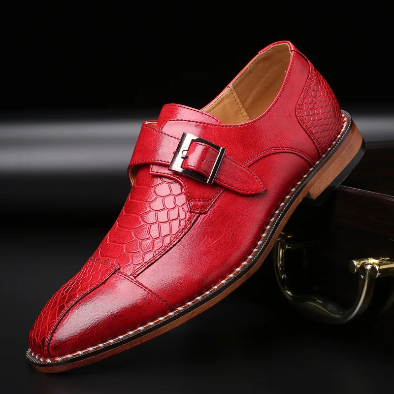

Men's Casual Business Shoes Crocodile Grain Leather Mens Classic Buckle Monk Loafers Moccasins Men Driving Party Wedding Flats