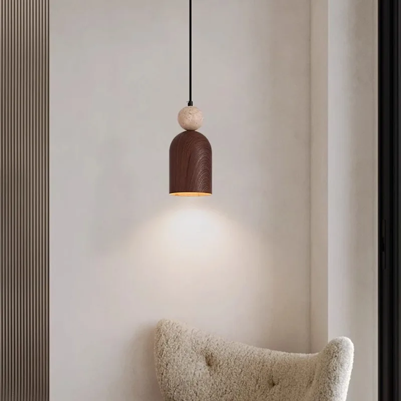 

Simple Bedroom Bedside Walnut Chandelier Chinese Retro Style Yellow Travertine Entrance Pendant Lights