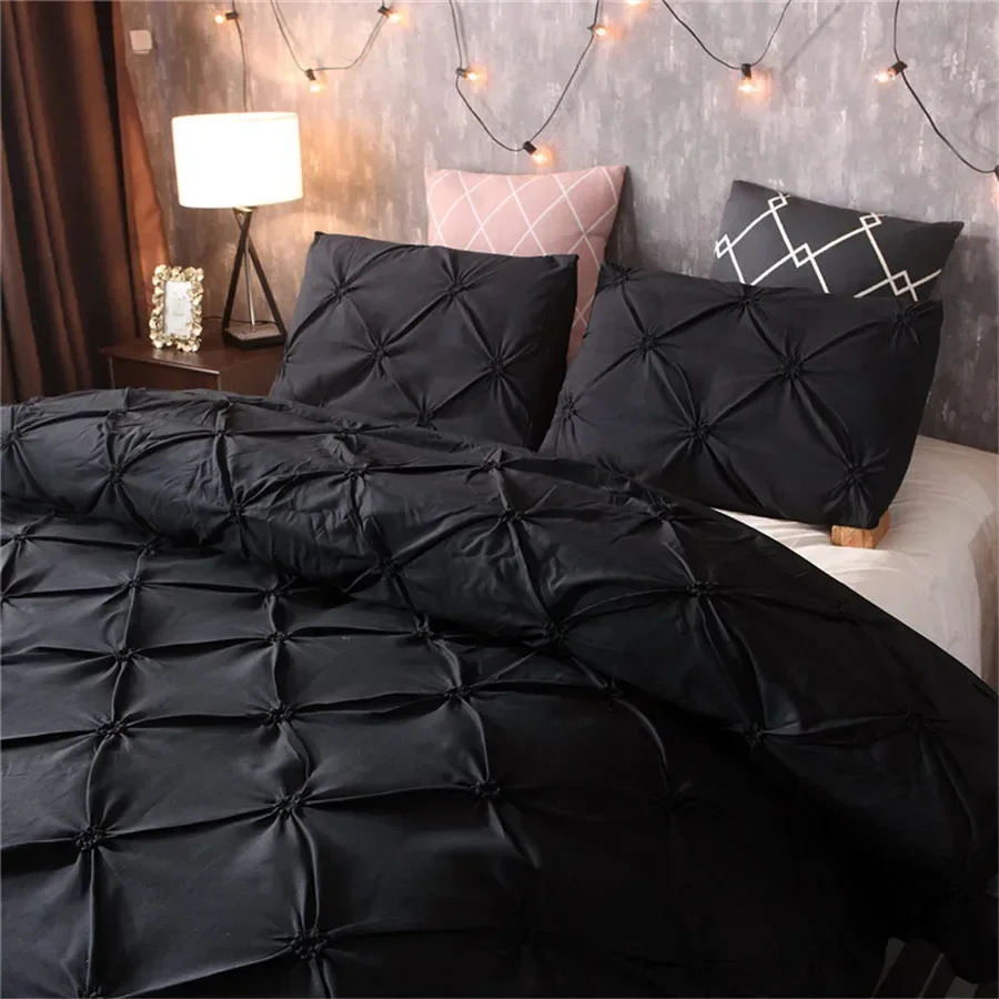 Luxury Pinch Pleat Black Bedding Comforter Bedding Sets Bed Linen Duvet Cover Set Bedding Queen King Size Bedclothes Bed Set