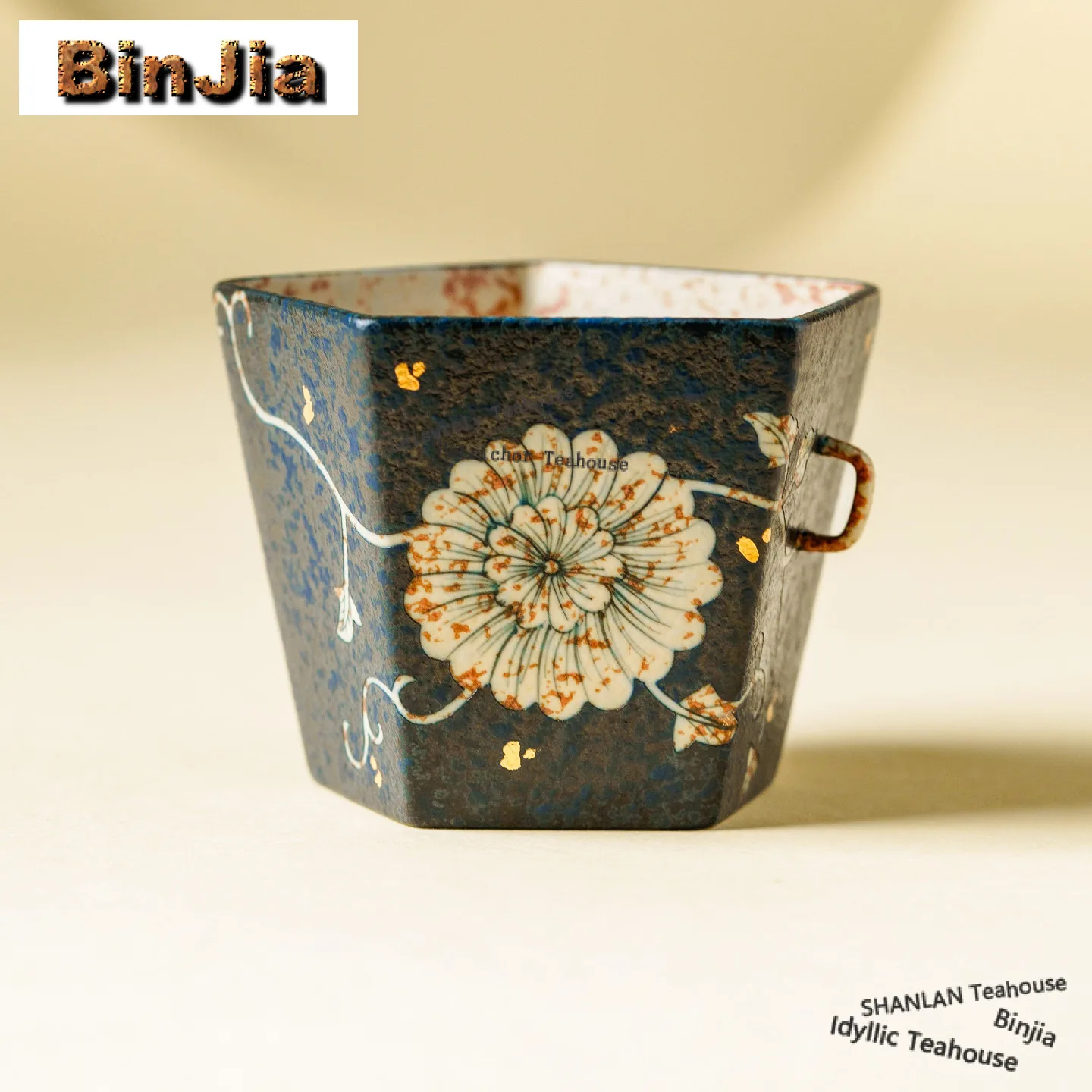 158ml Hand Painted Twine Branch Lotus Peony Teacup Retro Tea Bowl Mug Tea-tasting Personal Cup Jianzhan Master Cups Tableware