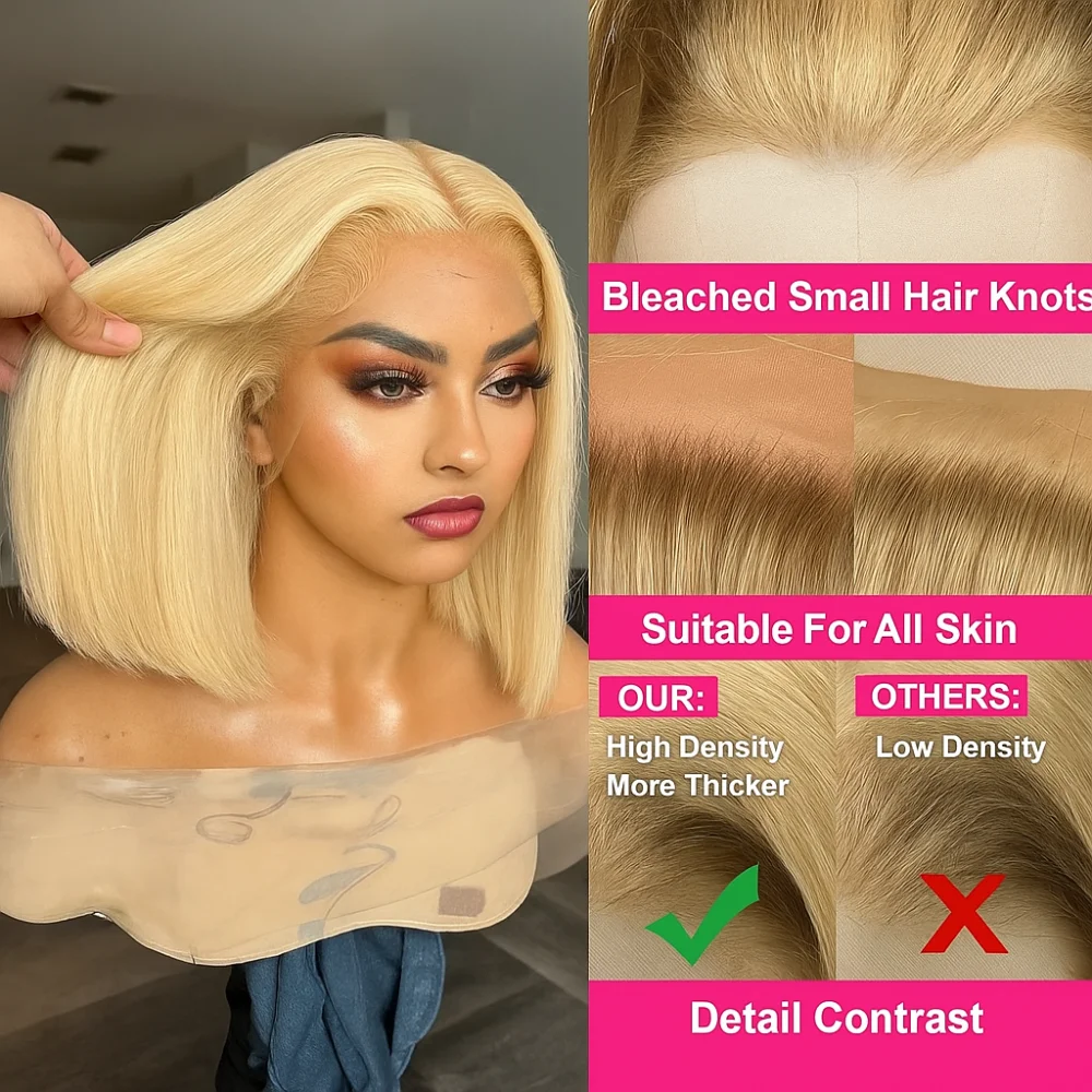 13x4 الدانتيل الجبهة 613 شقراء خصلات الشعر المستعار الإنسان العظام مستقيم بوب خصلات الشعر المستعار الإنسان العسل شقراء الدانتيل أمامي باروكة من شعر طبيعي للنساء