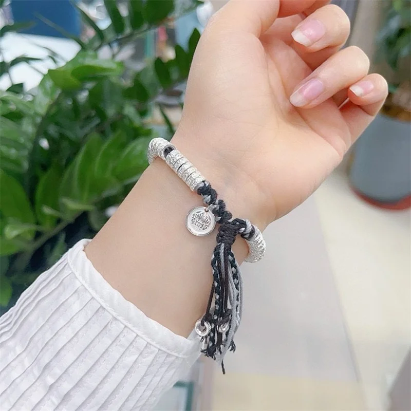 

Sterling Silver Bracelet S925 Gift For Women DIY Originality Girl Charm Garnet Festival Retro Fashion Jewelry