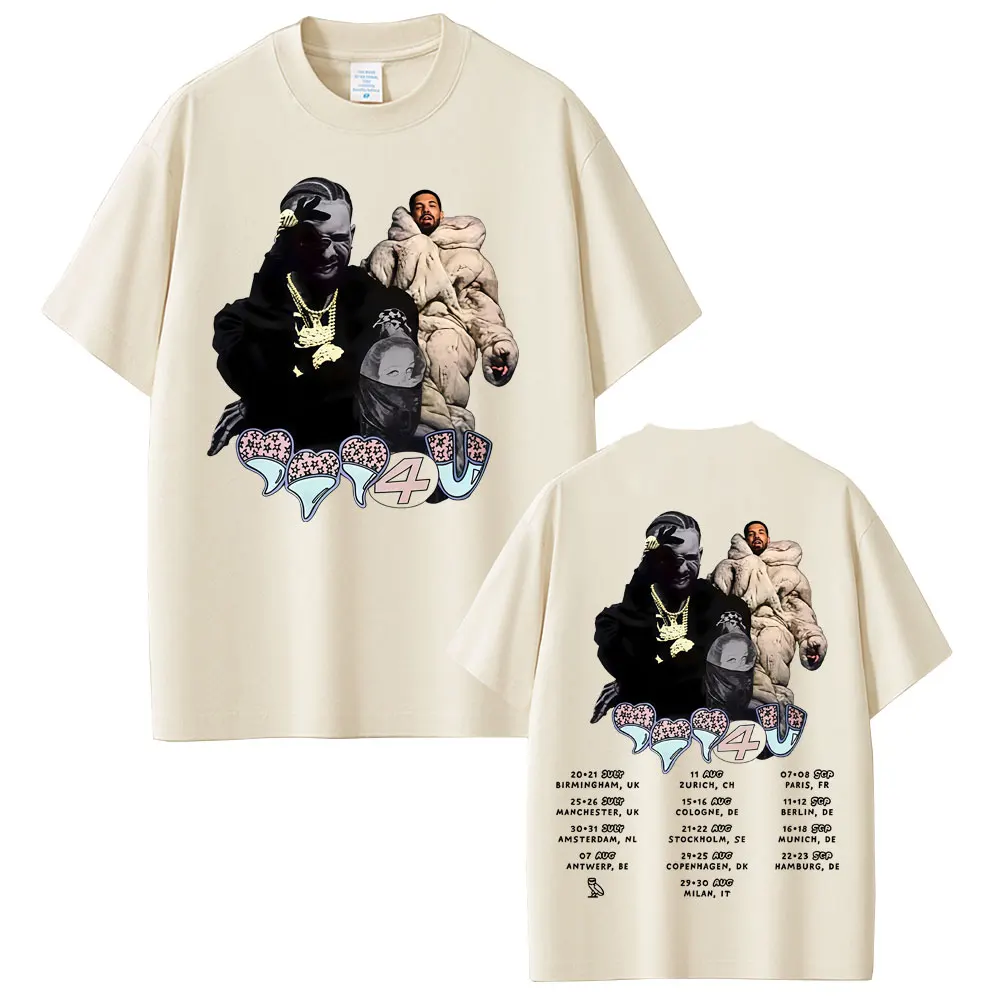 

Rapper Drake with Partynextdoor Europe Tour 2025 T-shirt Men Hip Hop Fashion Pop Music T-shirts Unisex Cotton Vintage T Shirts