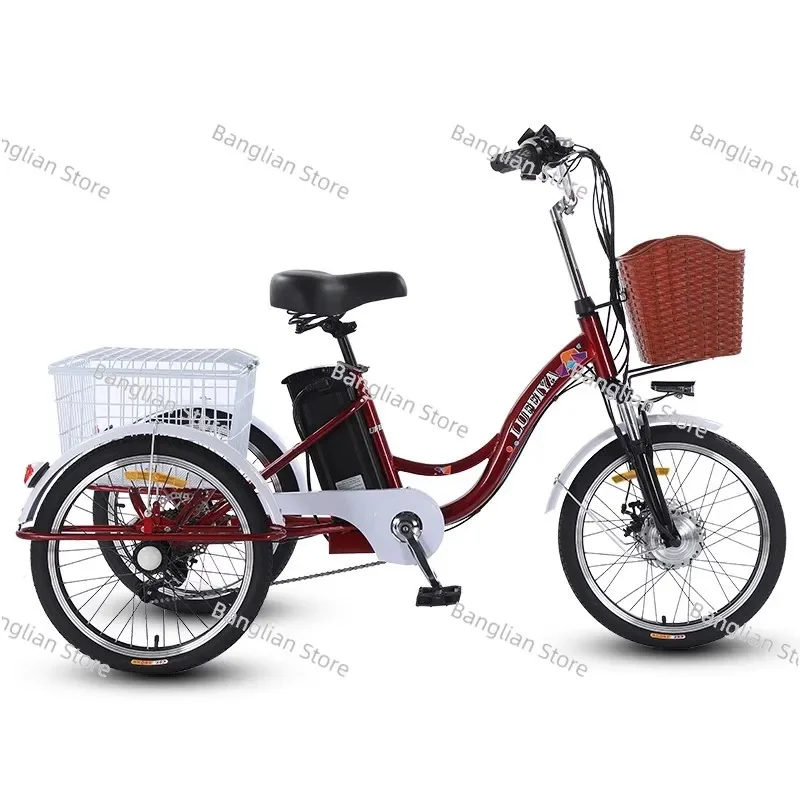 Electric Tricycle with Pull Basket for Adults, 3 Wheel, Lithium Battery, 12A, 350W, 20 in, Max Speed 20 in, 20 in