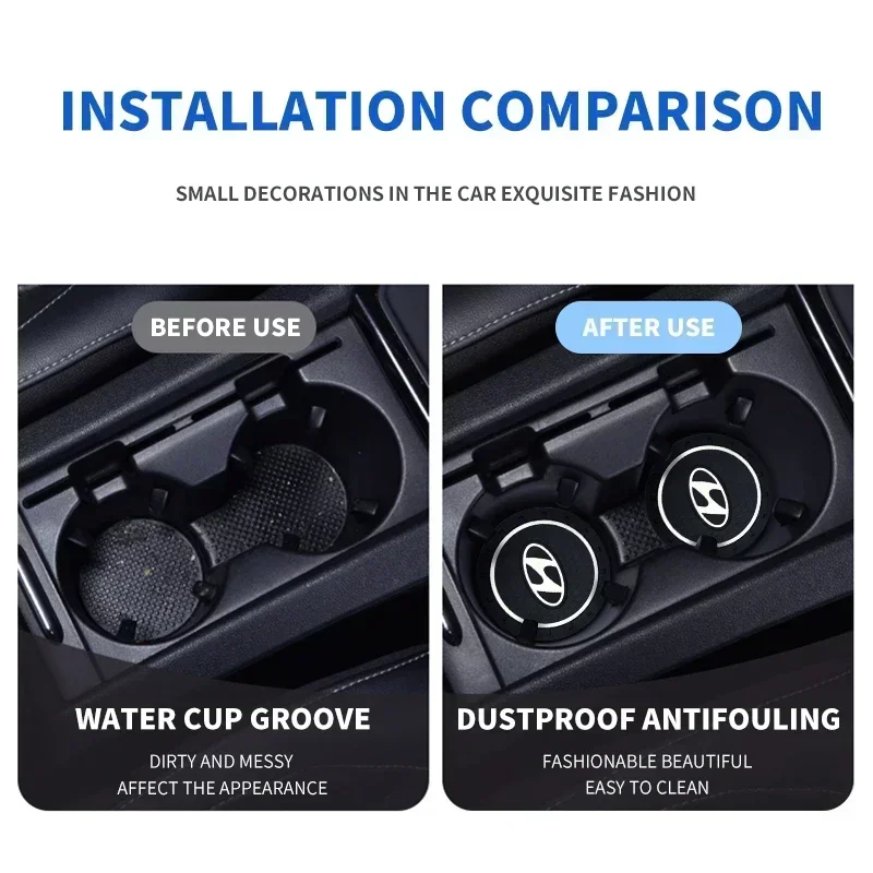 2pcs Non-slip Car Water Cup Pad Coaster Rubber Mat For Hyundai I10 Elantra Getz Sonata XG Terracan Coupe Trajet Matrix Emblem