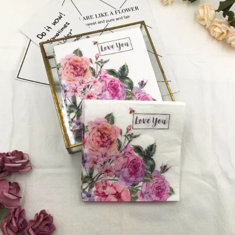 Colourful Napkins Printed Square Paper Napkins Restaurant Floral Facial Tissue Hotel Wedding Table Setting Pure Wood Pulp Paper