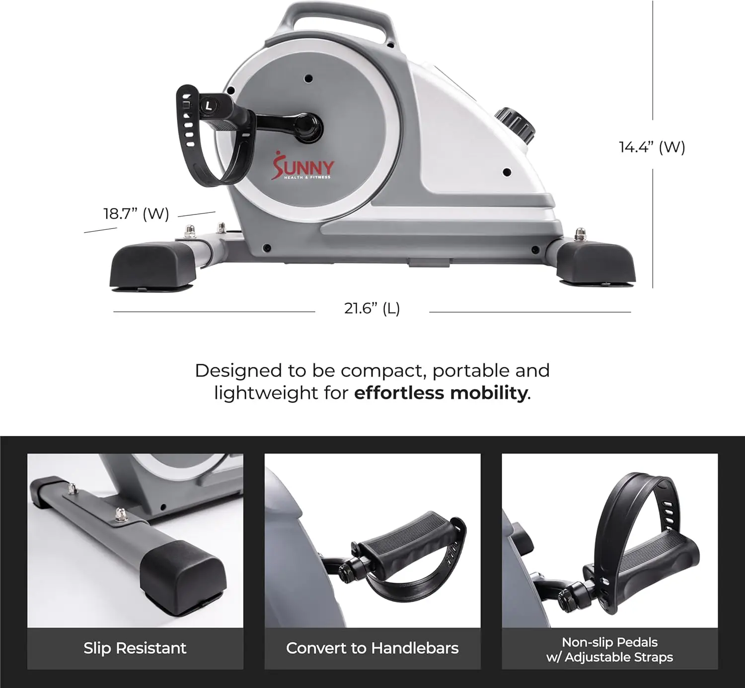 Sunny Health & Fitness Dual Function Under-Desk Bike Trainer, Mini Exercise Machine for Senior Training, Arm/Leg Cardio Cycle Wo view 6