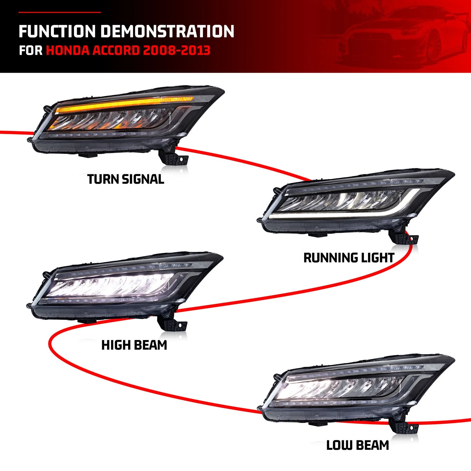 Auto Part LED Lamp Headlights for Honda Accord 2008 2012 8th Gen Dynamic Turn Signal Touring Assembly High Beam DRL