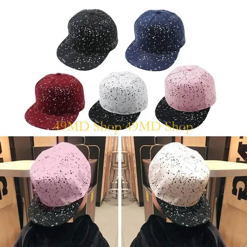 49MD Kids Children Graffiti Dots Print Baseball Cap Flat Bill Brim Visor Outdoor Sunscreen Hip Hop Adjustable for Snapback Ha