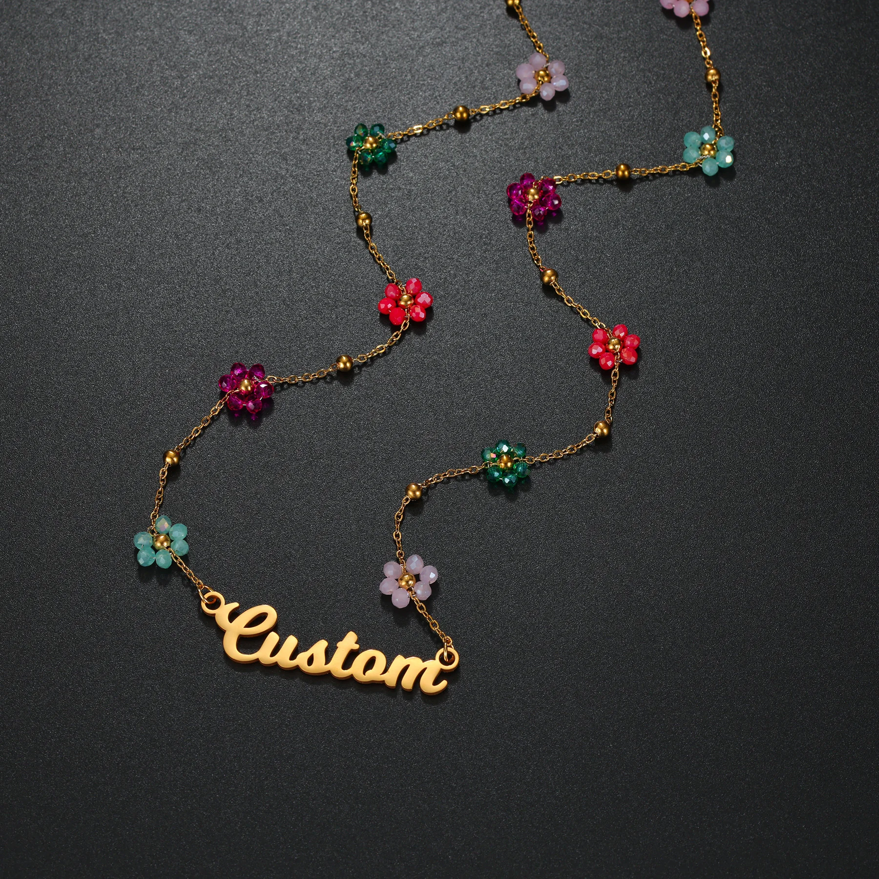 Atoztide Custom Name Jewelry Set Personalized Colorful Flower Chain Necklace Bracelet for Women Stainless Steel Birthday Gift view 3