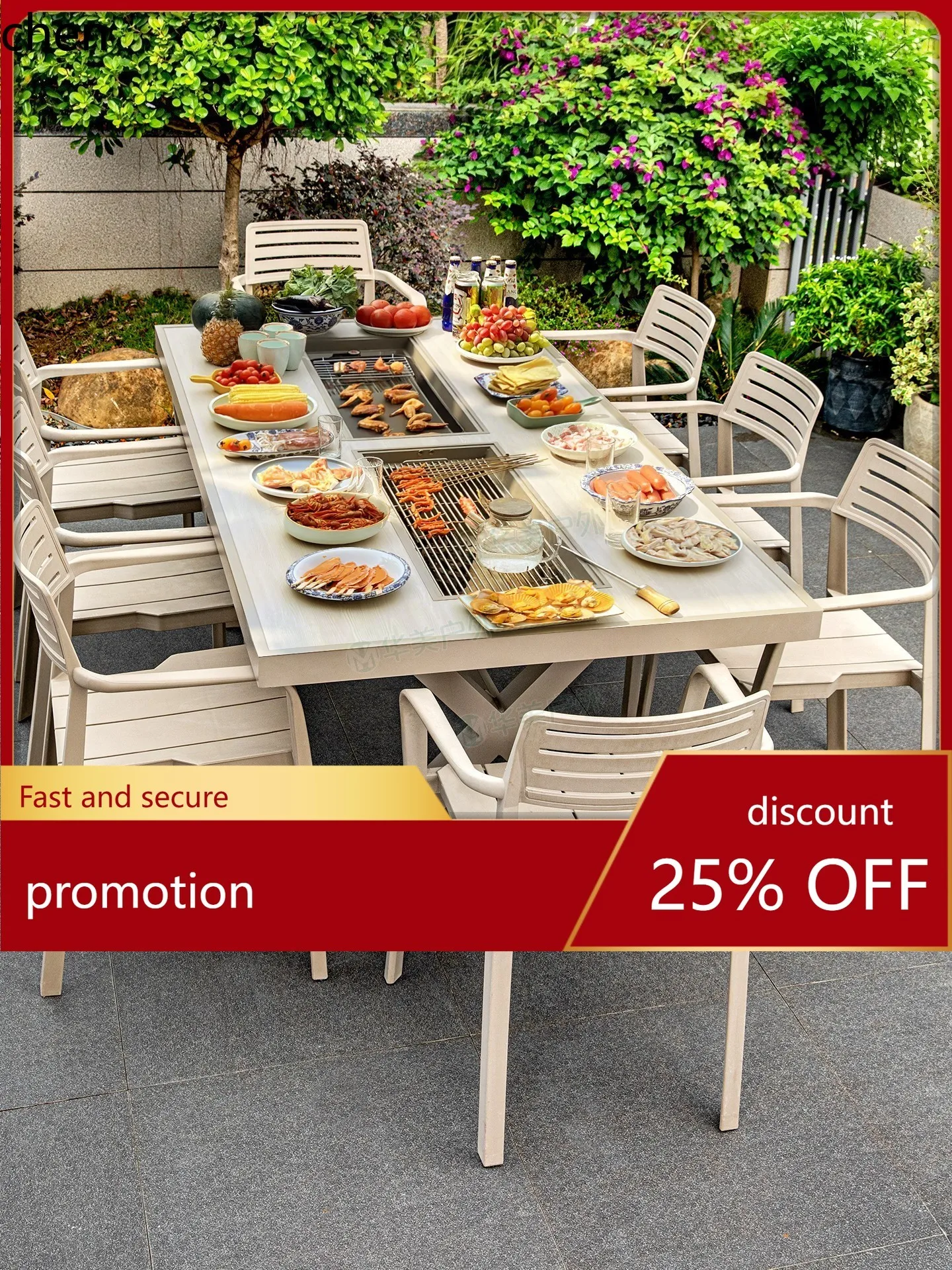 

HXL Outdoor BBQ Table and Chairs Courtyard Open-air Aluminum Alloy Waterproof Dining Table and Chairs