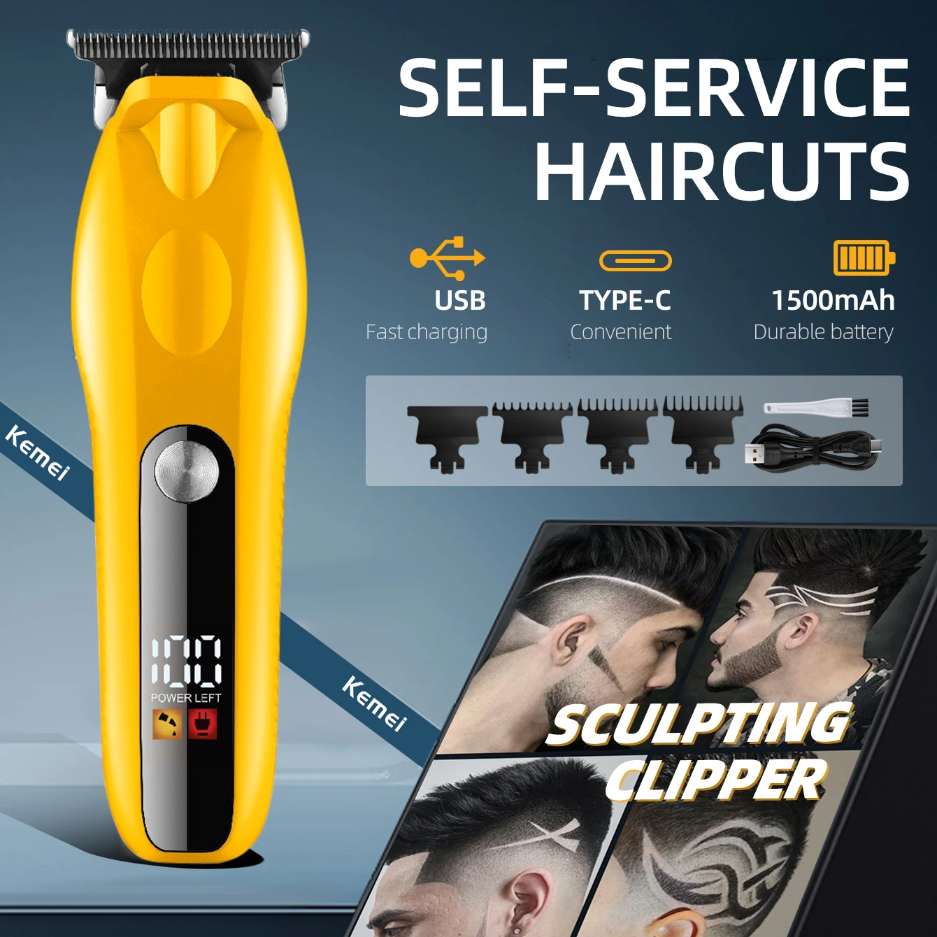 

Kemei Hair Clippers Professional Cordless for Men Barber Hair Cutting Wireless LCD Hair Trimmers Rechargeable for Family KM-1678