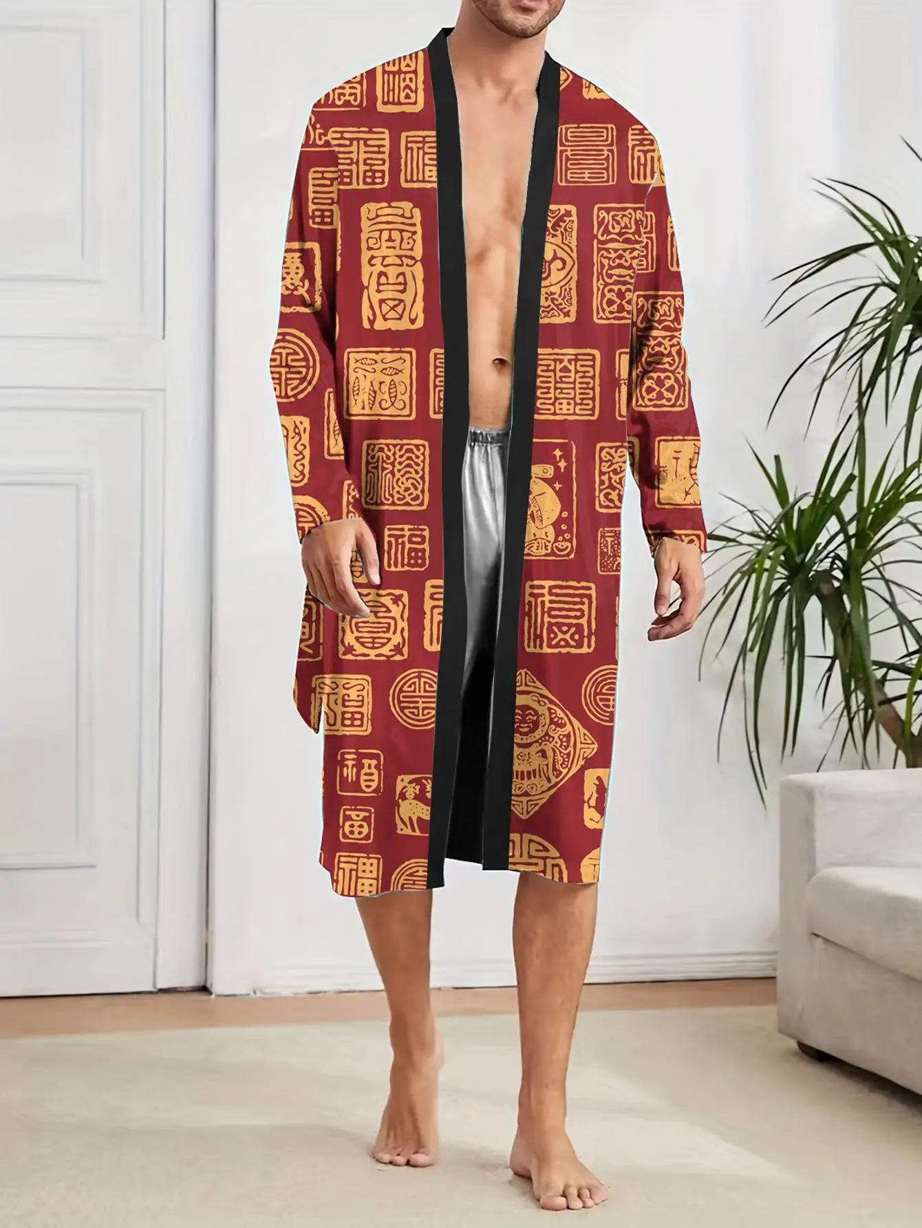 1pcs Men's Robes 2026 Spring/Summer Bathrobe Men's bathrobe 3D Printed Breathable Sleepwear Graphic Robe man dressing gown