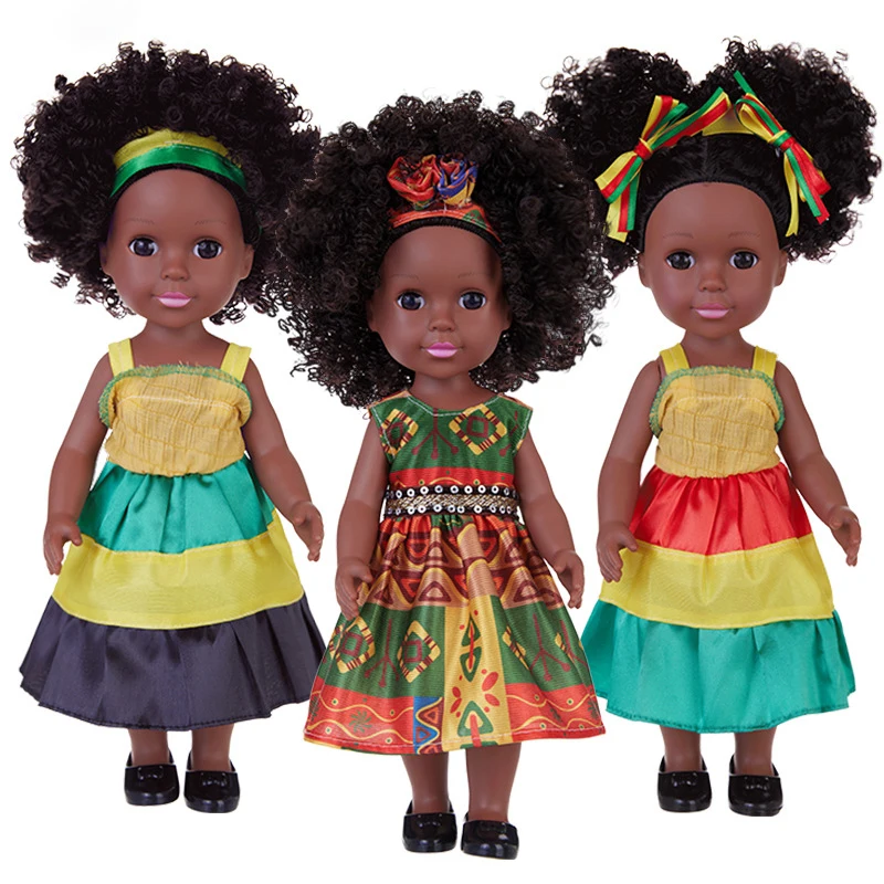 35cm Exquisite African Black Girl Doll Lifelike Chidren Cute Afro Doll Kids Role Play Toy Gift Vinyl Comfortable Baby Dolls