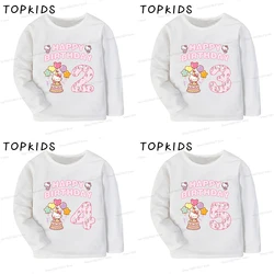 Sanrio Hello Kitty Print Kawaii Girls Clothes Kids T shirt 1 2 3 4 5 6 7 8 9 Years Birthday Number Long Sleeve Baby Boys T-Shirt