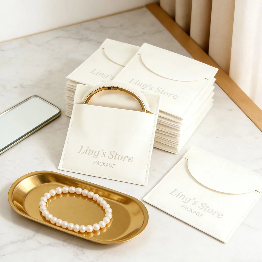 

50Pcs Small Custom Logo Microfiber Jewelry Bag Suede Envelope Pouch Bracelet Necklace Ring Earring Packaging Wedding Gift Pocket