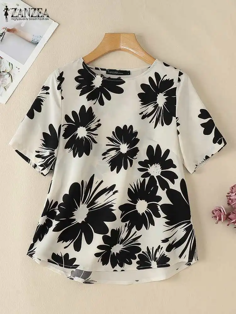 ZANZEA 2024 Summer Floral Printed Blouse Women Short Sleeve Work Shirt Casual O Neck Blusas Mujer Bohemian Loose Holiday Tops