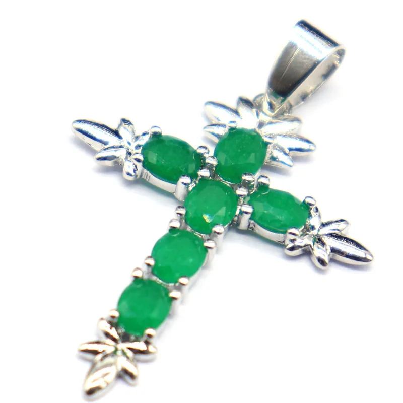 Buy 4 Get 1 Free 41x27mm Beautiful Cross Real Green Emerald Blue Sapphire Red Ruby Women Daily Wear Silver Pendant