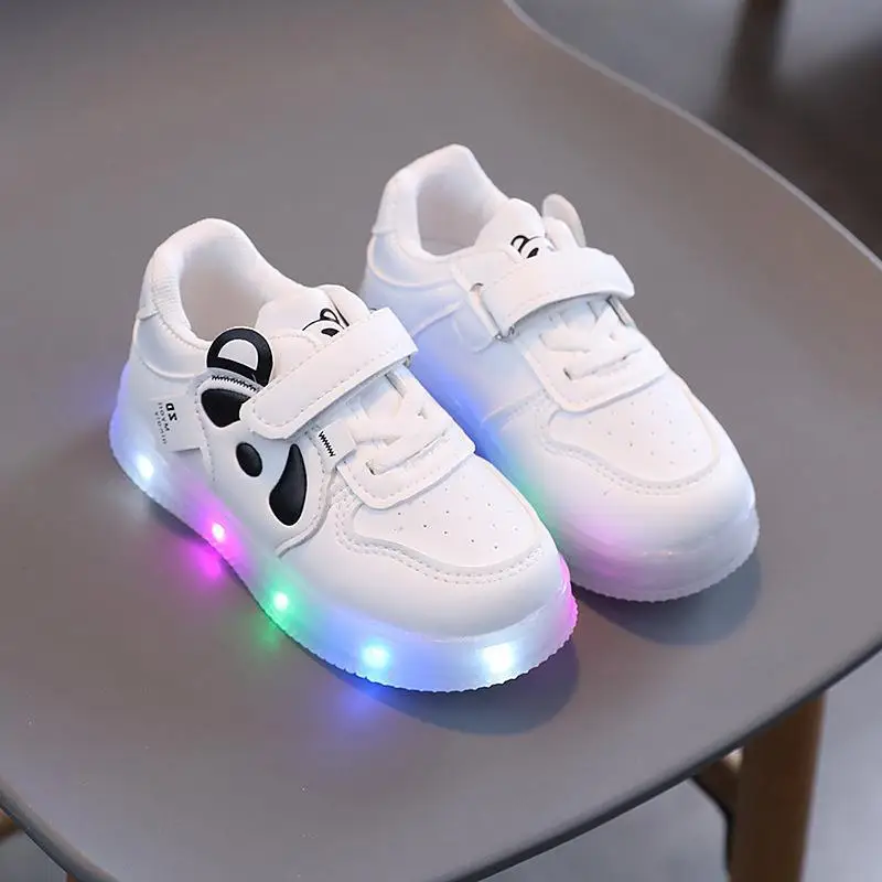 New Light-up Sneakers Boys Girls Spring Kids Shoes Children Soft-soled Non-slip Panda Casual Shoes Comfortable Sports Shoes Baby