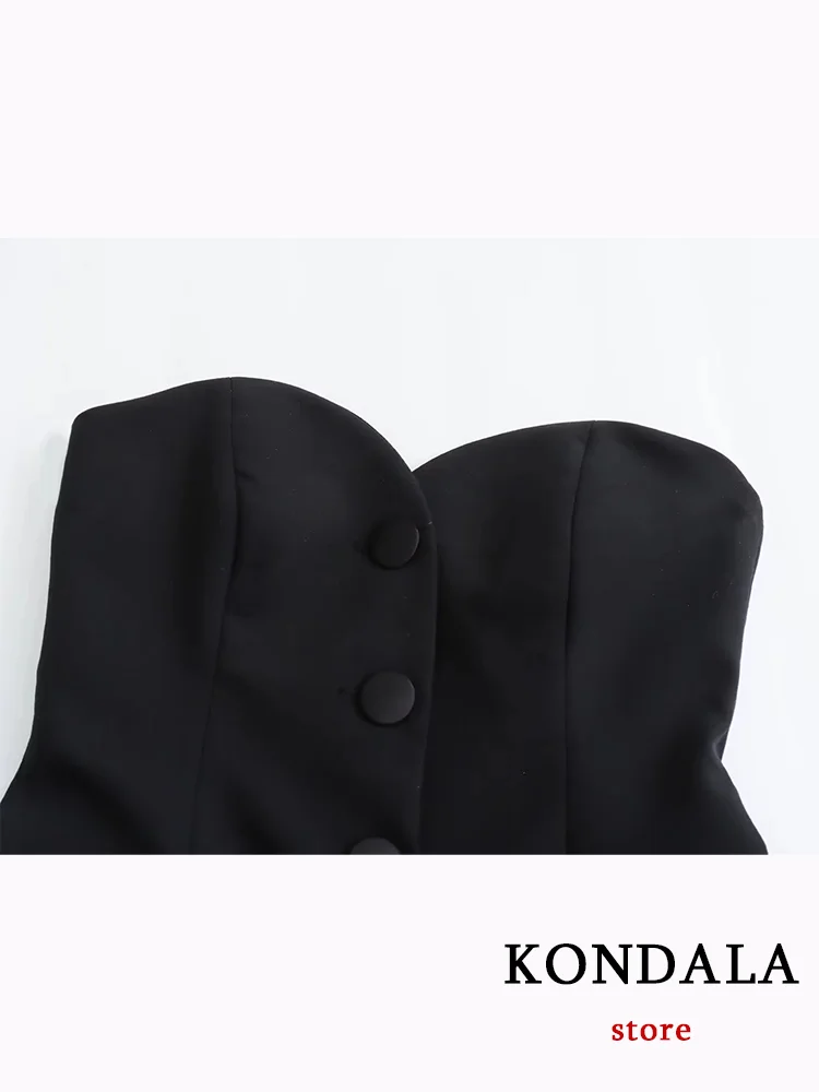 KONDALA Casual Chic vestito da donna nero solido senza maniche Slash Neck gilet monopetto pantaloncini larghi New Fashion 2023 set autunnali