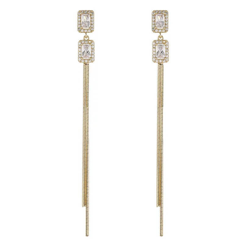 كامل الماس مزدوجة مستطيل الشرابة الأقراط الطويلة الطبعة الكورية قسط شخصية ضوء الفاخرة وأقراط S925 الفضة ني #5