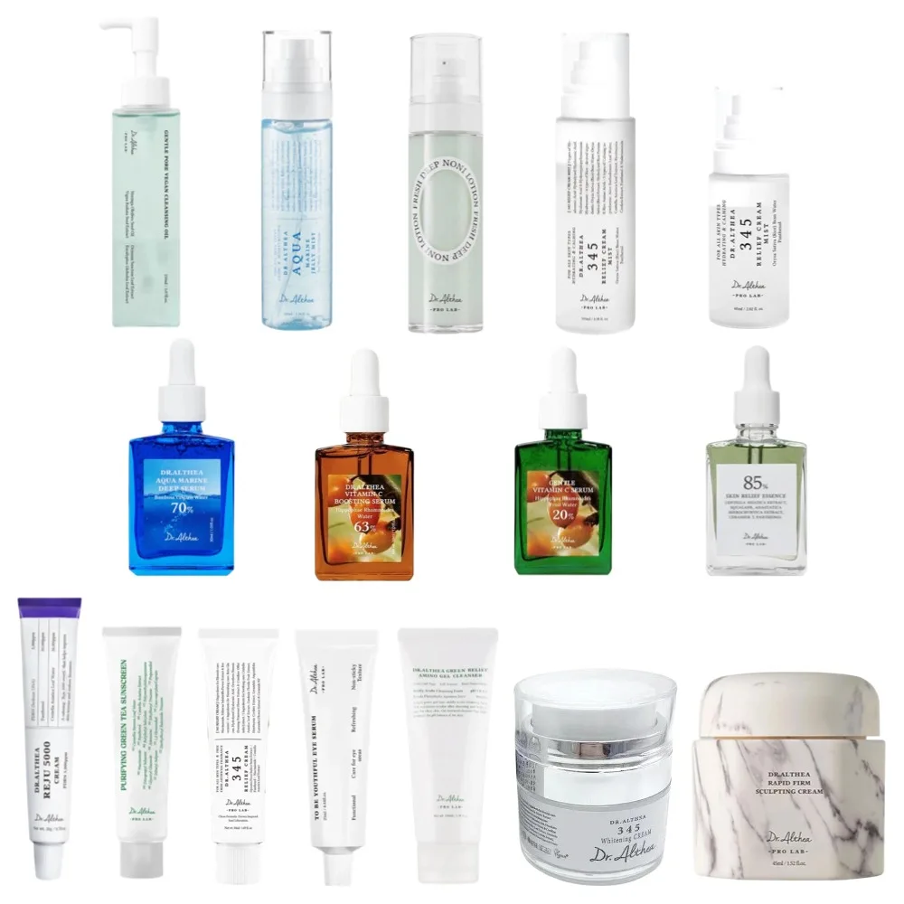 Coleção Completa de Cuidados com a Pele Althea da Coreia: Limpador, Tônico, Sérum, Creme 345, Antienvelhecimento, Hidratante, Iluminador, Alívio para a Pele, Pele Branca