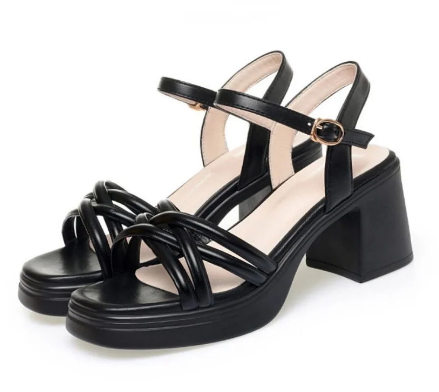 

2026 Thick-Soled High Heel Sandals For Women In Summer New Style Women's Shoes One-Linered Strap Fashionable Thick Heel Sandals