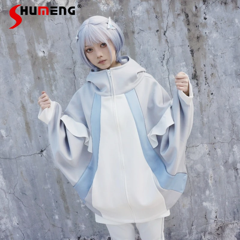 

Japanese Rojita Design Batwing Sleeves Hoodies Autumn Winter Watercolor System Angel Realm Loose Long-Sleeved Sweatshirt Jacket