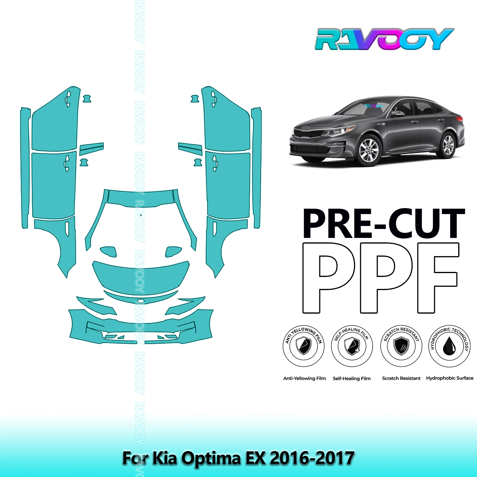RAVOOY 8.5Mil Custom-Fit Precut TPU PPF Front Kit Clear Bra Stone Guard EU UK For Kia Optima EX 2016-2017