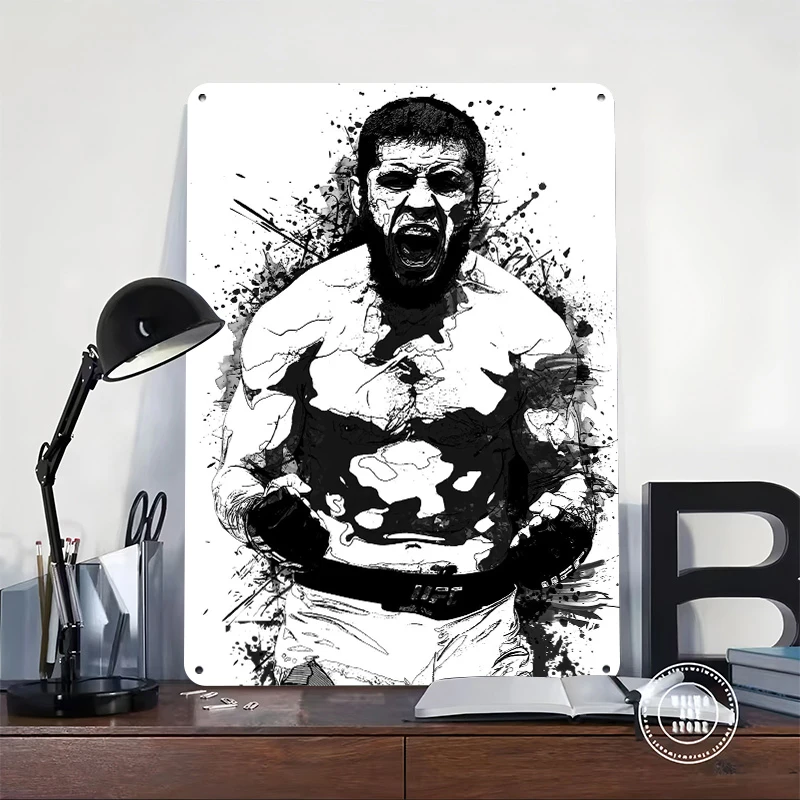 Fighter Yelling With Splatter Effect Printed Poster Customized Wall Art Retro Vintage Metal Tin Signs for Aesthetic Room Decor