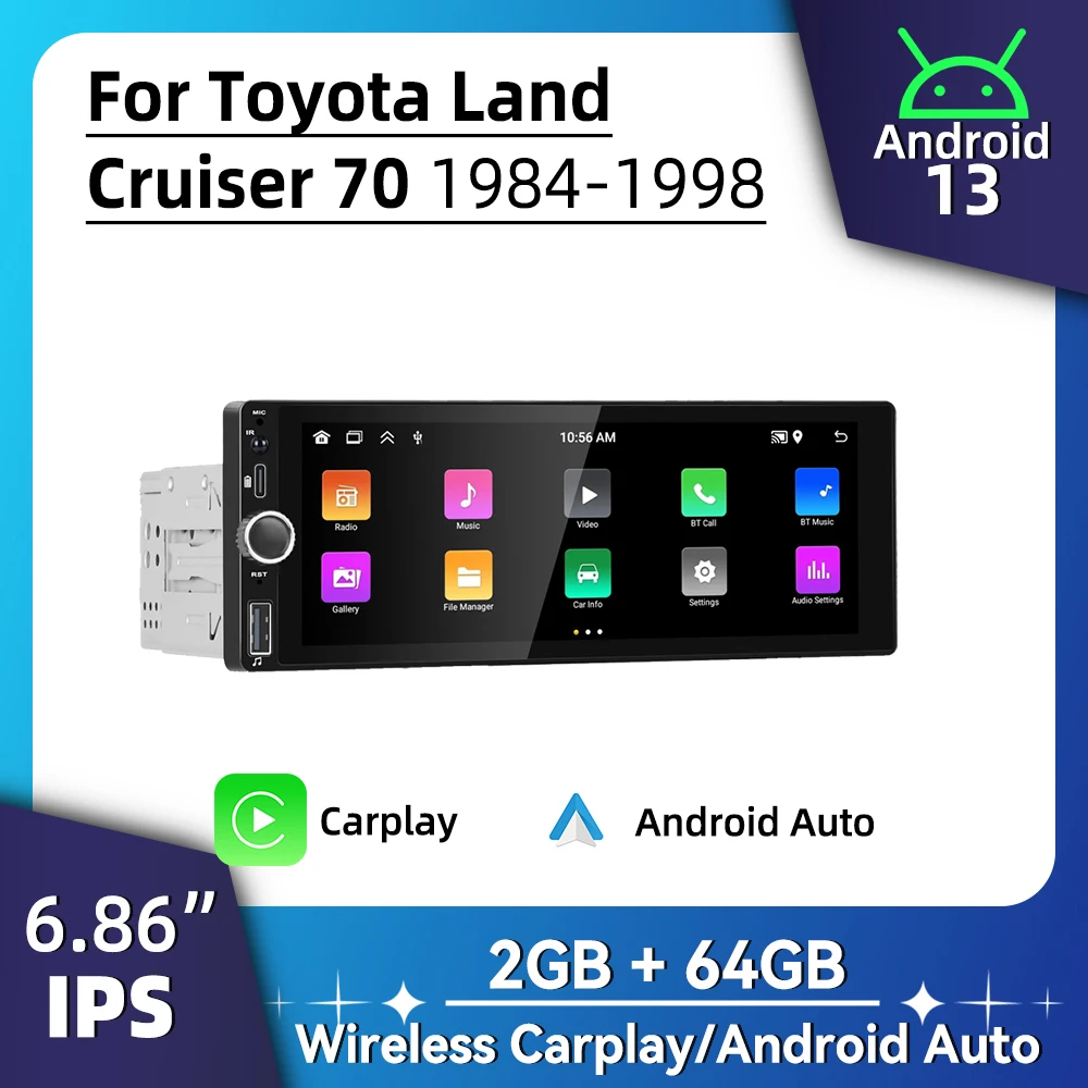 1 Din Car Radio Android for Toyota Land Cruiser 70 1984-1998 6.86