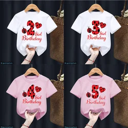 Customized Name Red Ladybug Number 1-10 Tshirt Happy Birthday Gift T-Shirt Harajuku Kids Clothes Girl Tshirt Short Sleeve Top