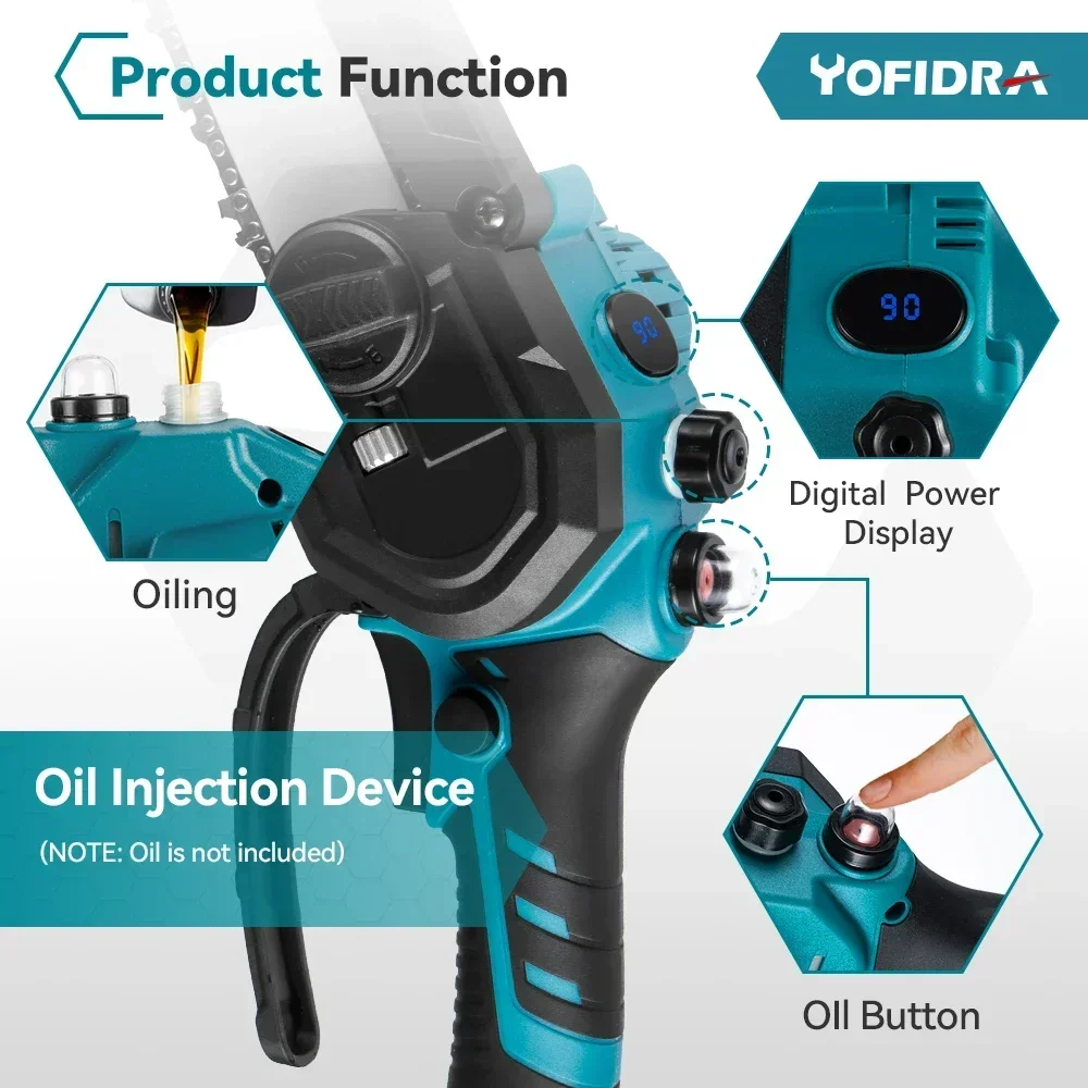 YOFIDRA-motosierra eléctrica sin escobillas de 8 pulgadas, pantalla Digital, sierra recargable inalámbrica, herramienta de carpintería para batería