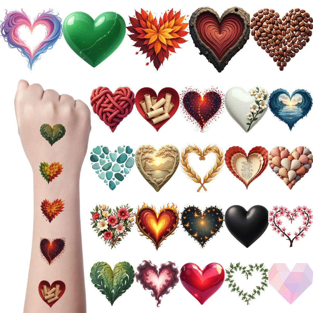 

54pcs Temporary Tattoo Crystal Heart Cartoon Floral Heart Temporary Tattoo Stickers For Shoulders Arms Girls