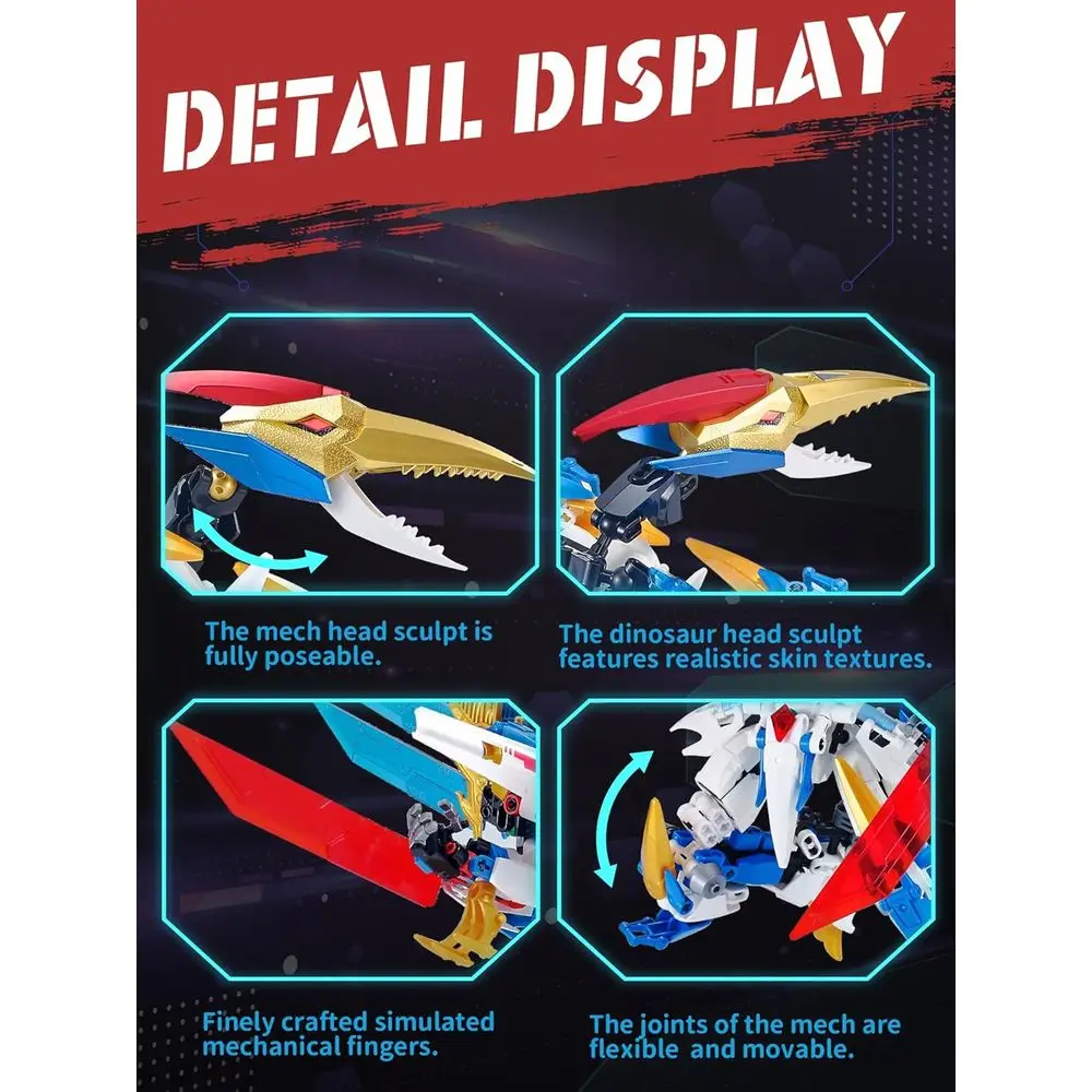 Dinosaurio y Mech que transforma bloques de construcción, kit de figuras de acción de pterosaurio, edades de 8 a 12 años