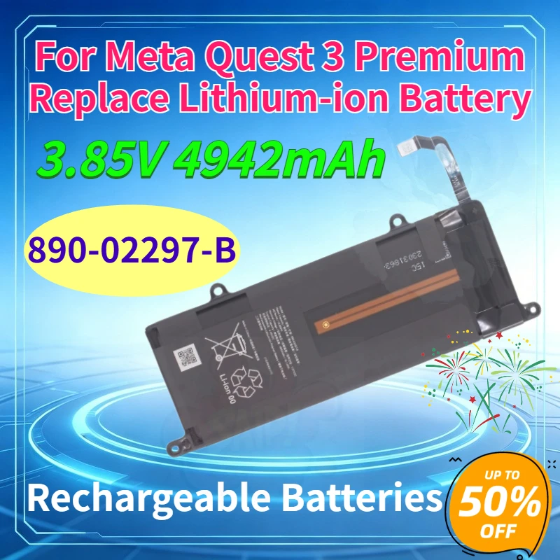 Brand New 890-02297-B VR Glasses Battery for Meta Quest 3 Premium Replace Rechargeable Lithium-ion Battery 3.85V 4942mAh